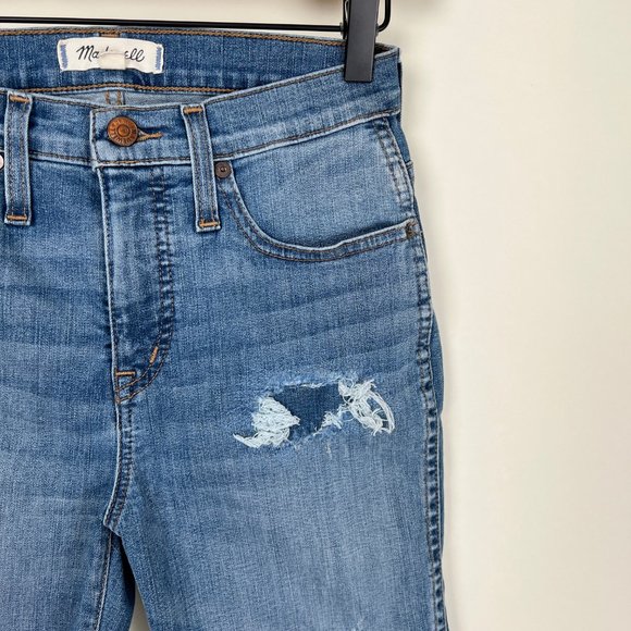 Madewell High Rise Petite Stovepipe Slim Straight Jeans Distressed Frayed Hem 25 - Picture 6 of 14